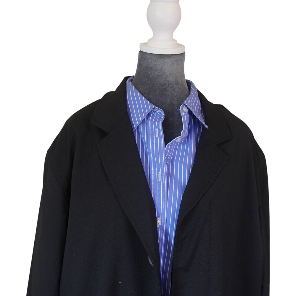 111 State Black Trench Coat Men’s Large Notch Lapel Long Coat Lightweight - Picture 7 of 11